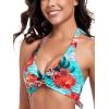 Ocean Blues Women’s V-Neck Bikini Top Twist Triangle Swimsuit Top Halter Bathing Suit Top(Blue Floral)