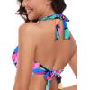 Ocean Blues Women’s V-Neck Bikini Top Twist Triangle Swimsuit Top Halter Bathing Suit Top(Colorful Leaves)