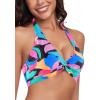 Ocean Blues Women’s V-Neck Bikini Top Twist Triangle Swimsuit Top Halter Bathing Suit Top(Colorful Leaves)