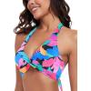 Ocean Blues Women’s V-Neck Bikini Top Twist Triangle Swimsuit Top Halter Bathing Suit Top(Colorful Leaves)