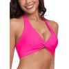 Ocean Blues Women’s V-Neck Bikini Top Twist Triangle Swimsuit Top Halter Bathing Suit Top(Hot Pink)