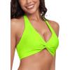 Ocean Blues Women’s V-Neck Bikini Top Twist Triangle Swimsuit Top Halter Bathing Suit Top(Neon Green)