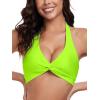 Ocean Blues Women’s V-Neck Bikini Top Twist Triangle Swimsuit Top Halter Bathing Suit Top(Neon Green)