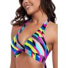 Ocean Blues Women’s V-Neck Bikini Top Twist Triangle Swimsuit Top Halter Bathing Suit Top(Neon Striped)