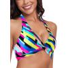 Ocean Blues Women’s V-Neck Bikini Top Twist Triangle Swimsuit Top Halter Bathing Suit Top(Neon Striped)