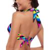 Ocean Blues Women’s V-Neck Bikini Top Twist Triangle Swimsuit Top Halter Bathing Suit Top(Neon Striped)