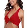 Ocean Blues Women’s V-Neck Bikini Top Twist Triangle Swimsuit Top Halter Bathing Suit Top(Red)