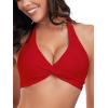 Ocean Blues Women’s V-Neck Bikini Top Twist Triangle Swimsuit Top Halter Bathing Suit Top(Red)