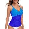 Ocean Blues Women’s Vneck Tankini Top Only Ruched Tummy Control Bathing Siut Top No Bottom(Blue & Royal Blue)