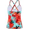 Ocean Blues Women’s Vneck Tankini Top Only Ruched Tummy Control Bathing Siut Top No Bottom(Blue Floral)