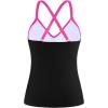 Ocean Blues Women’s Vneck Tankini Top Only Ruched Tummy Control Bathing Siut Top No Bottom(Hot Pink & Black)