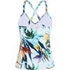 Ocean Blues Women’s Vneck Tankini Top Only Ruched Tummy Control Bathing Siut Top No Bottom(Leaf Print)
