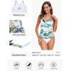 Ocean Blues Women’s Vneck Tankini Top Only Ruched Tummy Control Bathing Siut Top No Bottom(Leaf Print)
