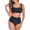 Ocean Blues Women’s High Waisted Bikini Set Two Piece Bathing Suits(Black Polka Dot)