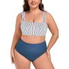 Ocean Blues Women’s High Waisted Bikini Set Two Piece Bathing Suits(Black Striped + Blue)