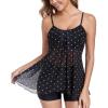 Ocean Blues Women’s Mesh Camisole Tankini Swimsuits Tummy Control Two Piece Bathing Suits Swim Tank Top with Boyshorts(Black Polka Dotand Black)