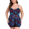 Ocean Blues Women’s Mesh Camisole Tankini Swimsuits Tummy Control Two Piece Bathing Suits Swim Tank Top with Boyshorts(Jungle and Black)
