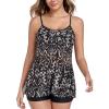 Ocean Blues Women’s Mesh Camisole Tankini Swimsuits Tummy Control Two Piece Bathing Suits Swim Tank Top with Boyshorts(Leopard and Black)