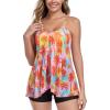 Ocean Blues Women’s Mesh Camisole Tankini Swimsuits Tummy Control Two Piece Bathing Suits Swim Tank Top with Boyshorts(Orange Coconut Tree and Black)