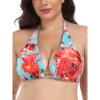 Ocean Blues Women’s Plus Size Triangle Bikini Top Halter Bathing Suit Top(Blue Floral)