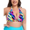 Ocean Blues Women’s Plus Size Triangle Bikini Top Halter Bathing Suit Top(Neon Striped)