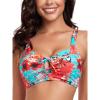 Ocean Blues Women’s Retro Cutout Bikini Tops for Women Lace Up Back Padded Swimsuit Top(Blue Floral)