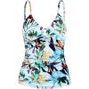 Ocean Blues Women’s Retro Tankini Swimsuit Shirring Tummy Control Tankini Top Only(Leaf Print)