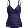 Ocean Blues Women’s Retro Tankini Swimsuit Shirring Tummy Control Tankini Top Only(Navy Blue)