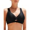 Ocean Blues Women’s V-Neck Bikini Top Retro Cutout Bathing Suit Top(Black)