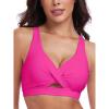 Ocean Blues Women’s V-Neck Bikini Top Retro Cutout Bathing Suit Top(Hot Pink)