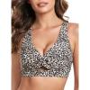 Ocean Blues Women’s V-Neck Bikini Top Retro Cutout Bathing Suit Top(Leopard)