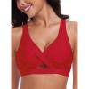 Ocean Blues Women’s V-Neck Bikini Top Retro Cutout Bathing Suit Top(Red)