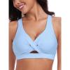 Ocean Blues Women’s V-Neck Bikini Top Retro Cutout Bathing Suit Top(Sea Blue)