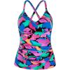 Ocean Blues Women’s Vneck Tankini Top Only Ruched Tummy Control Bathing Siut Top No Bottom(Colorful Leaves)