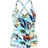Ocean Blues Women’s Vneck Tankini Top Only Ruched Tummy Control Bathing Siut Top No Bottom(Leaf Print)