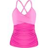 Ocean Blues Women’s Vneck Tankini Top Only Ruched Tummy Control Bathing Siut Top No Bottom(Ligh Pink & Hot Pink)