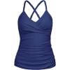 Ocean Blues Women’s Vneck Tankini Top Only Ruched Tummy Control Bathing Siut Top No Bottom(Navy Blue)