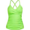 Ocean Blues Women’s Vneck Tankini Top Only Ruched Tummy Control Bathing Siut Top No Bottom(Neon Green)