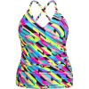 Ocean Blues Women’s Vneck Tankini Top Only Ruched Tummy Control Bathing Siut Top No Bottom(Neon Striped)