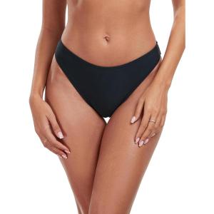 Ocean Blues Women’s Cheeky High Leg Bikini Bottom Mid Rise Swim Bottom(Black)