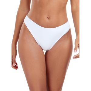 Ocean Blues Women’s Cheeky High Leg Bikini Bottom Mid Rise Swim Bottom(White)
