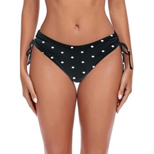 Ocean Blues Women’s Full Coverage Swim Bottom Tie Sides Bikini Bottom(Black Polka Dot)
