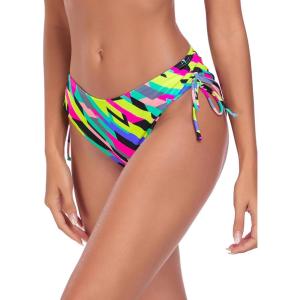 Ocean Blues Women’s Full Coverage Swim Bottom Tie Sides Bikini Bottom(Neon Striped)