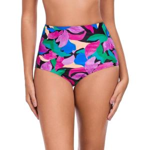 Ocean Blues Women’s High Waisted Bikini Bottom Full Coverage Swimsuit(Colorful Leaves)