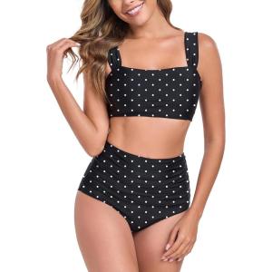 Ocean Blues Women’s High Waisted Bikini Set Two Piece Bathing Suits(Black Polka Dot)