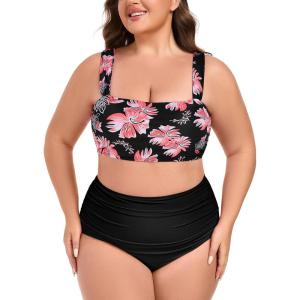 Ocean Blues Women’s High Waisted Bikini Set Two Piece Bathing Suits(Oeange Redbud + Black)