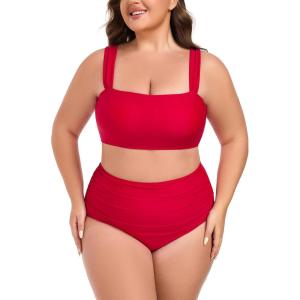 Ocean Blues Women’s High Waisted Bikini Set Two Piece Bathing Suits(Red)