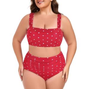 Ocean Blues Women’s High Waisted Bikini Set Two Piece Bathing Suits(Red Polka Dot)