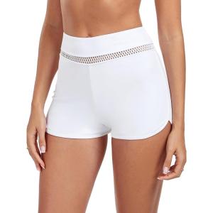 Ocean Blues Women’s High Waisted Board Shorts Mesh-Trim Tankini Boyshorts(White)