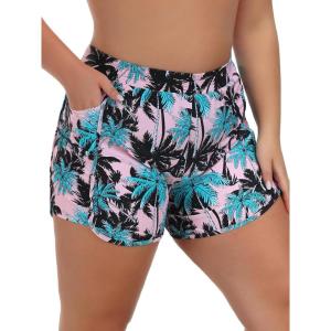 Ocean Blues Women’s High Waisted Board Shorts UPF 50+ Swim Shorts Quick Dry Trunks with Liner(Coconut Tree)